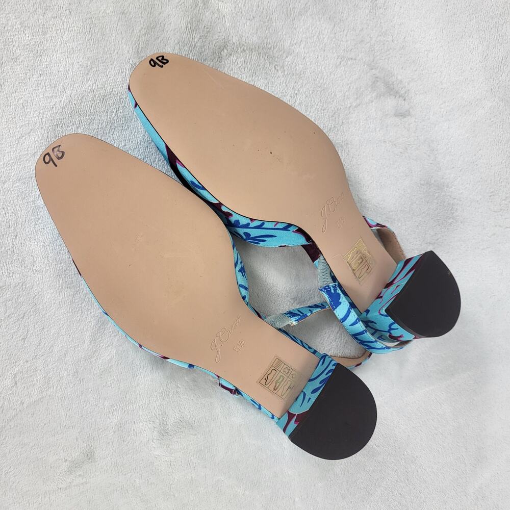 J.Crew Floral Slingback Heels Blue Purple Fabric Pumps Pointed Toe | 5.5 - Picture 14 of 15
